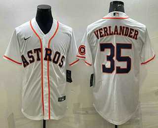 Men%27s Houston Astros #35 Justin Verlander White With Patch Stitched MLB Cool Base Nike Jersey